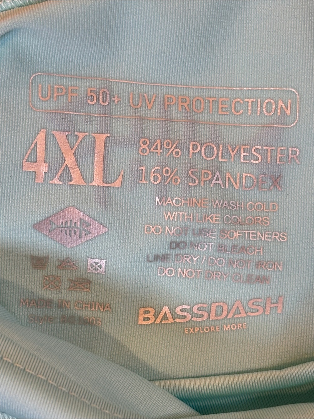 NWT Bassdash UPF 50+ Performance Fishing Hoodie Sun Shirt Aqua Blue 4XL - Picture 9 of 9